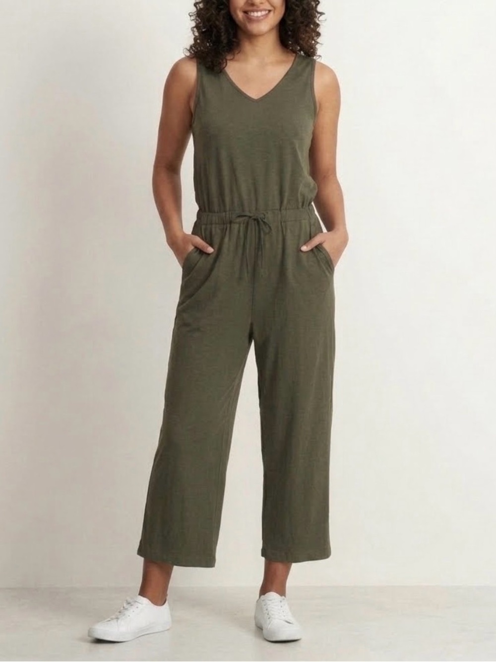Old Navy Olive Green Sleeveless V-Neck Drawstring Jumpsuit